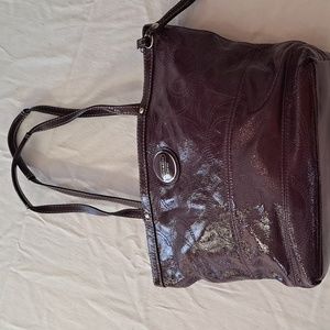 Coach Signature Stitch Tote in Plum Patent Leather